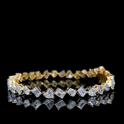 14k Yallow Gold Ovel,Emerald,Hart Cut Eco-Frindly Diamond Chain Tennis Bracelet